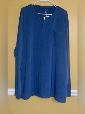 Neer Men's 3X Long Sleeve Henley Shirt Pocket Deep Blue